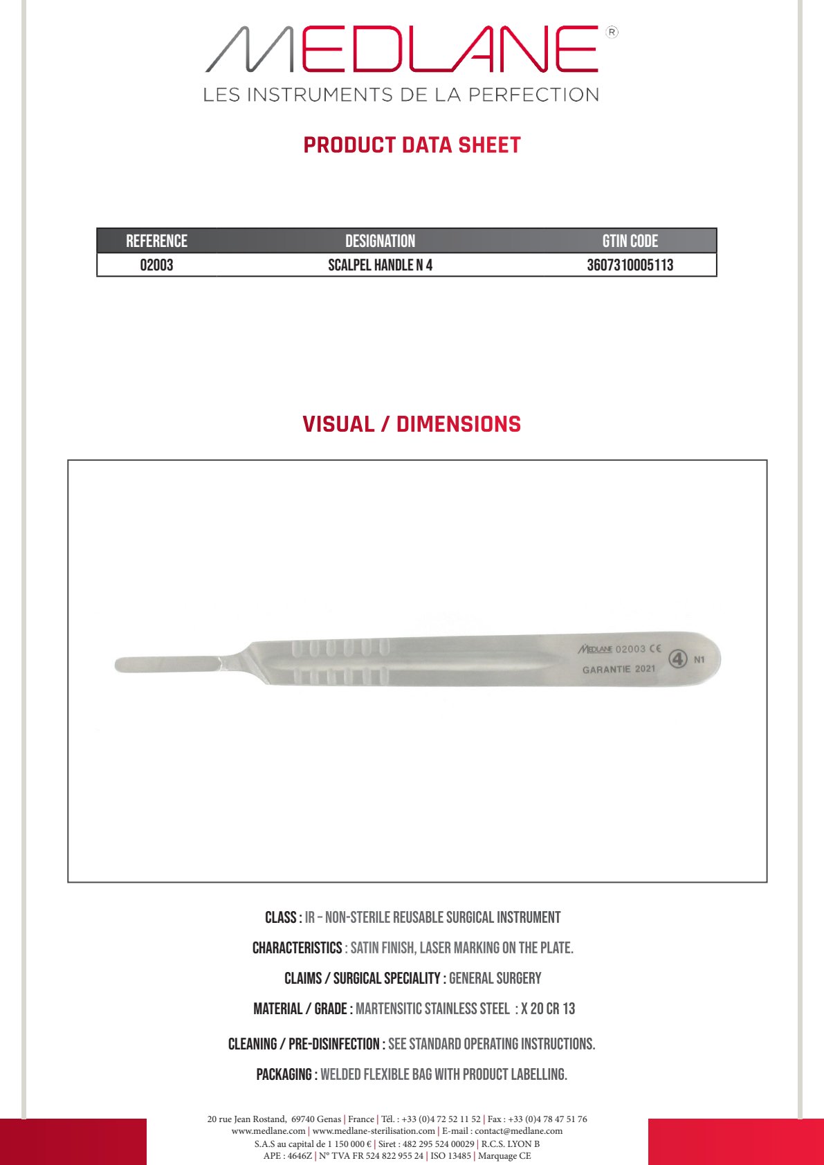 Photo produit MEDLANE : Bistouri Manche N 4 pour Lames Figure 18-19-20-21-22-23-24-25-36, référence 02003P