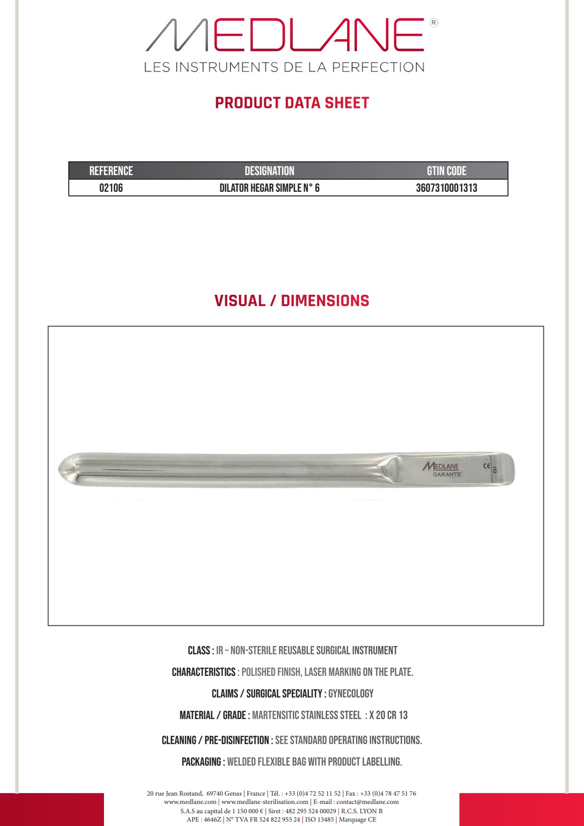 Dilator Hegar Simple N° 6 — REF 02106P