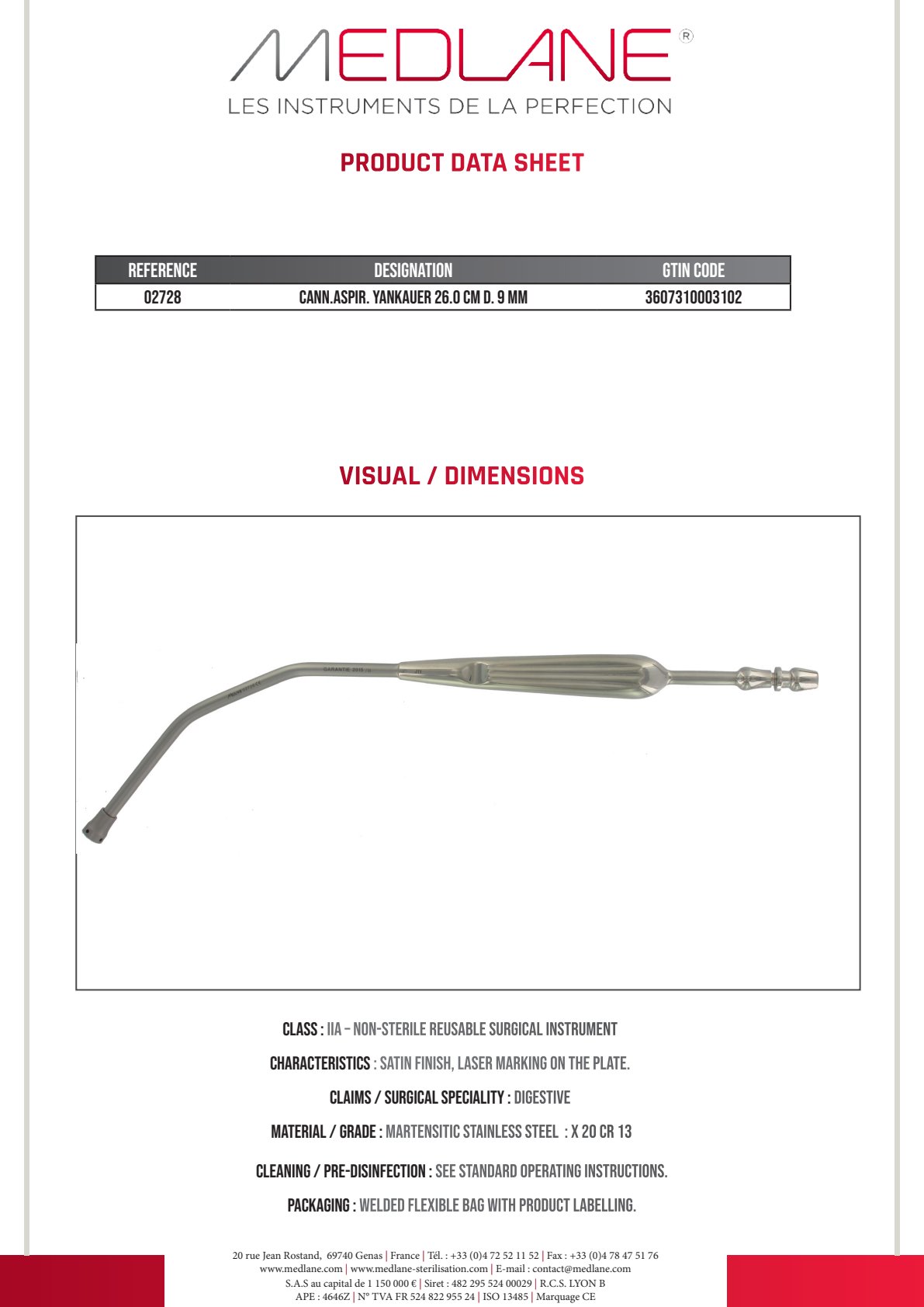 Canule Aspiration Yankauer 260 mm Diamètre 9 mm — 02728P