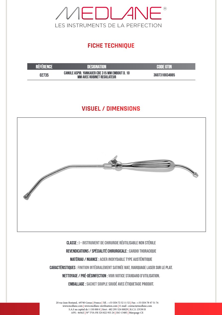 Canule Aspiration Yankauer Courbe 315 mm Embout Diamètre 10 mm avec Robinet Regulateur — REF 02735