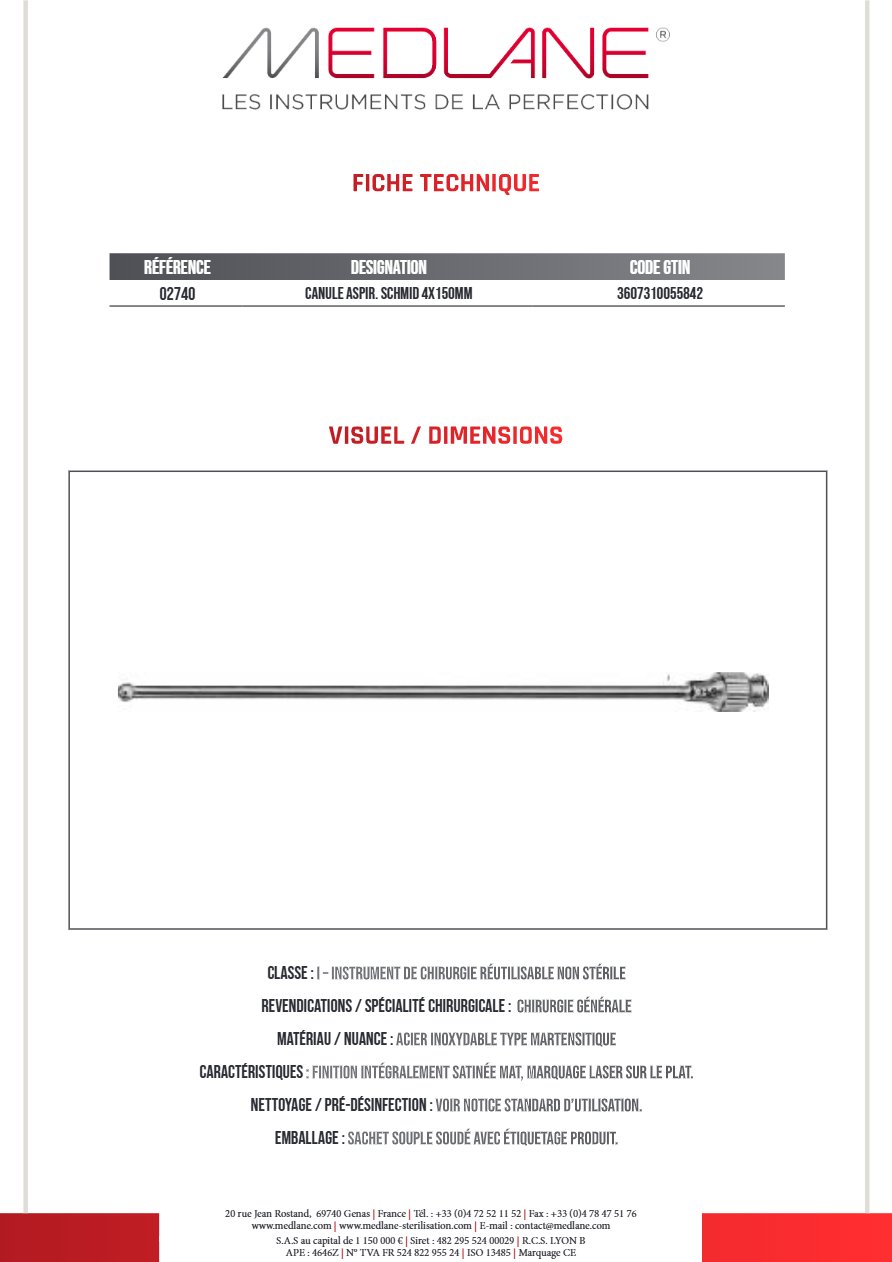 Canule Aspiration Schmid 4X150MM — REF 02740