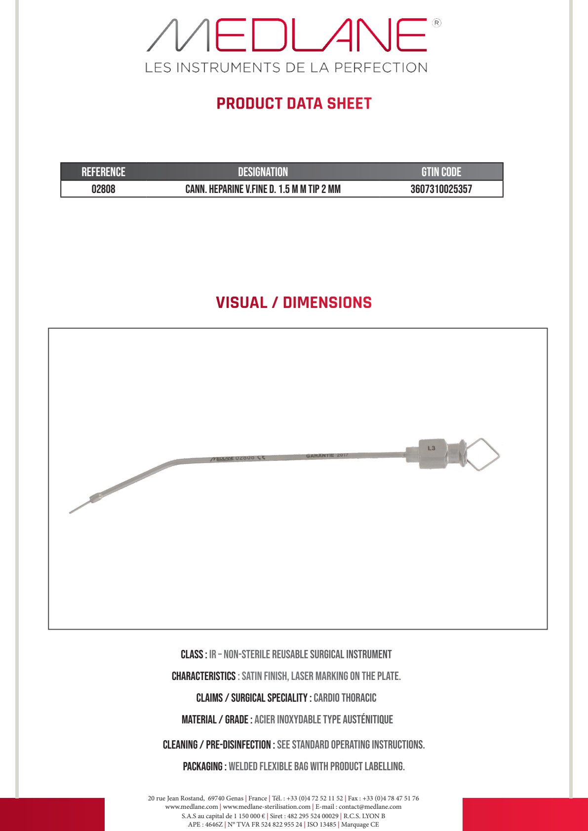 Canule Heparine Diamètre 1.5 mm Embout 2 mm Trachéal Fine — REF 02808P