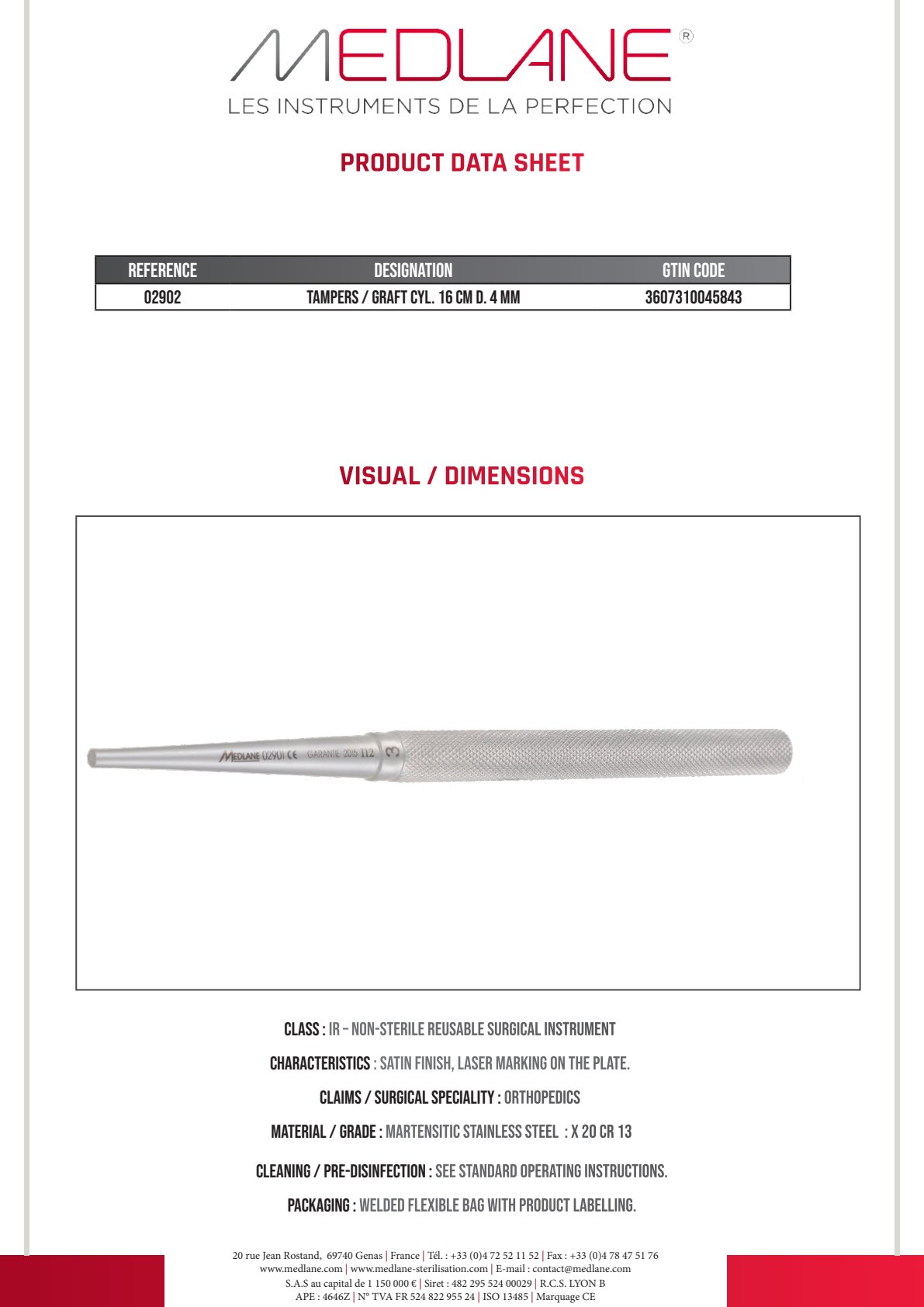 Chasse Greffons Cylindrique 160 mm Diamètre 4 mm — 02902P