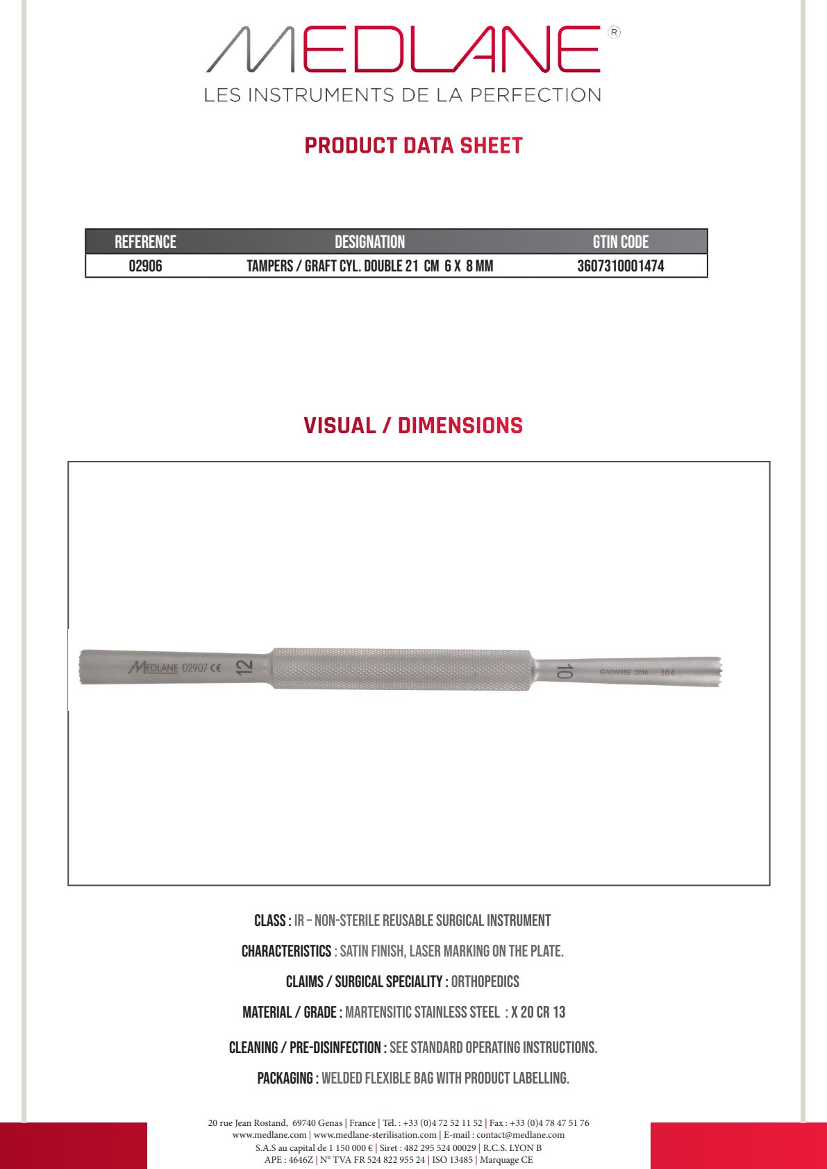 Chasse Greffons Cylindrique Double 210 mm 6 X 8 mm — REF 02906P