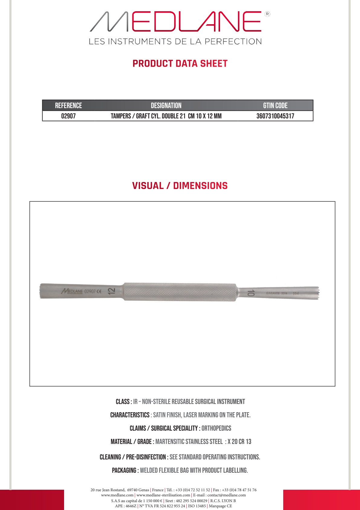 Chasse Greffons Cylindrique Double 210 mm 10 X 12 mm — REF 02907P