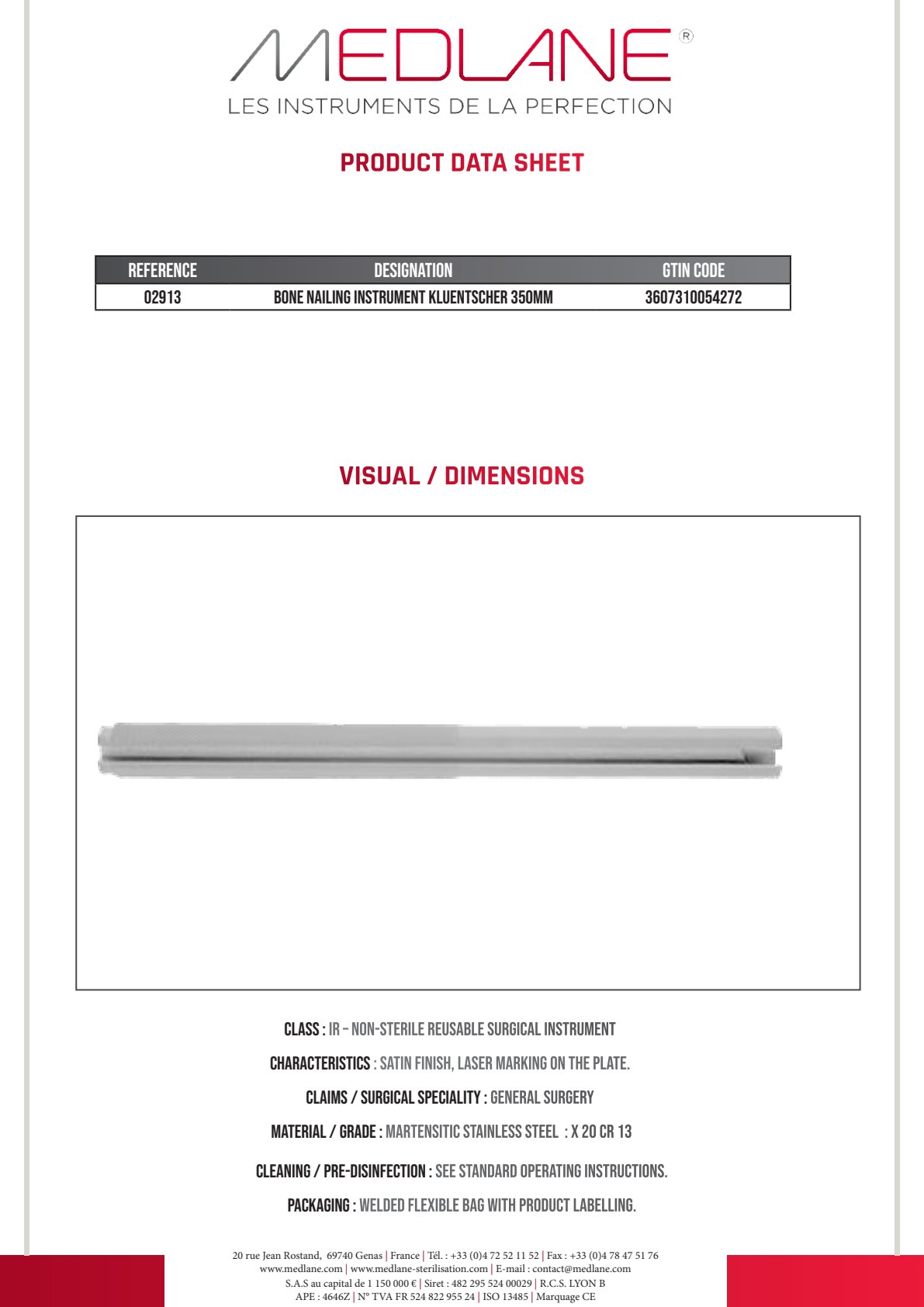 Ancillary Chasse nail Kuntscher 210 mm — REF 02913