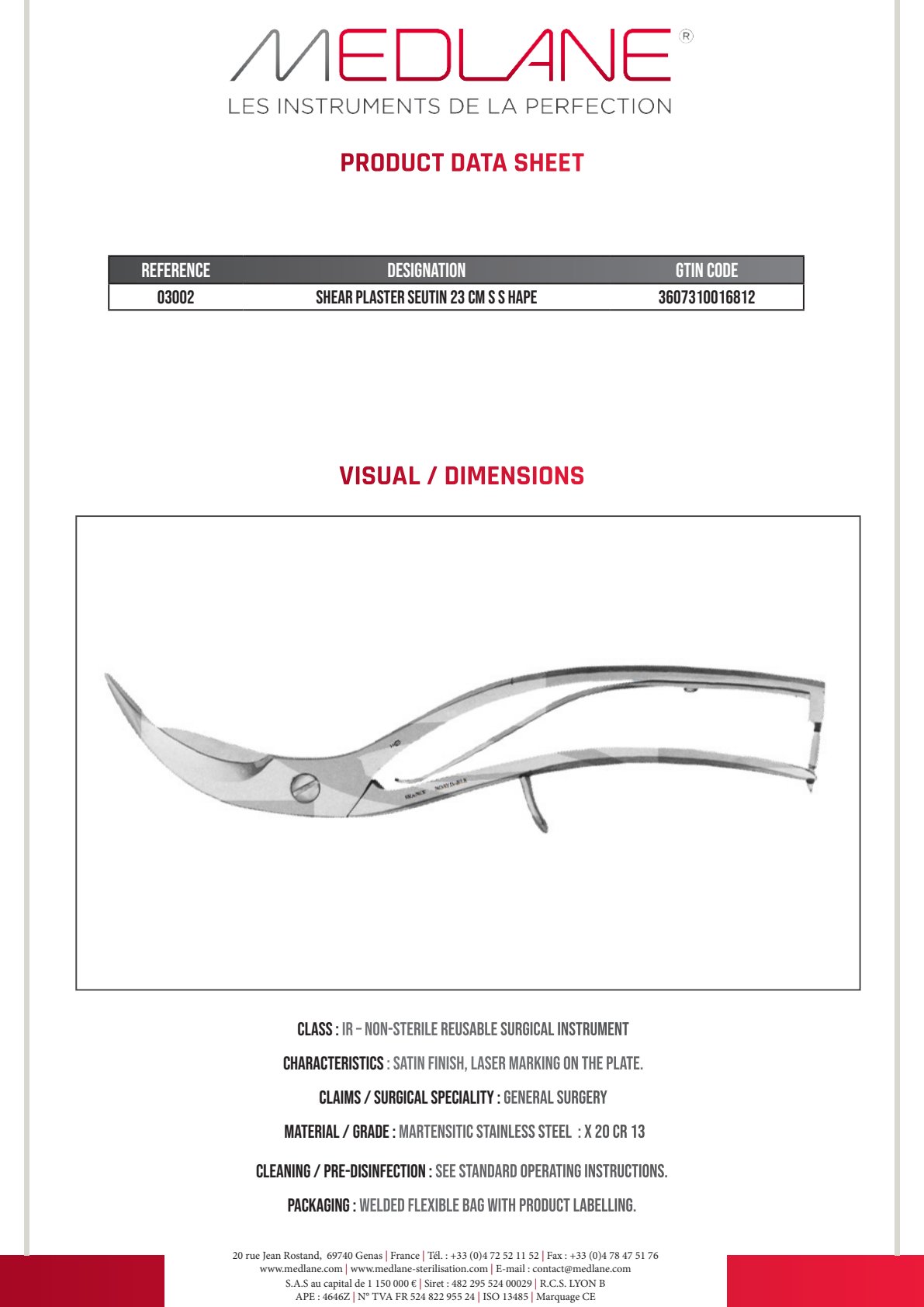 Cisaille Platre Seutin Courbe En S 230 mm — REF 03002
