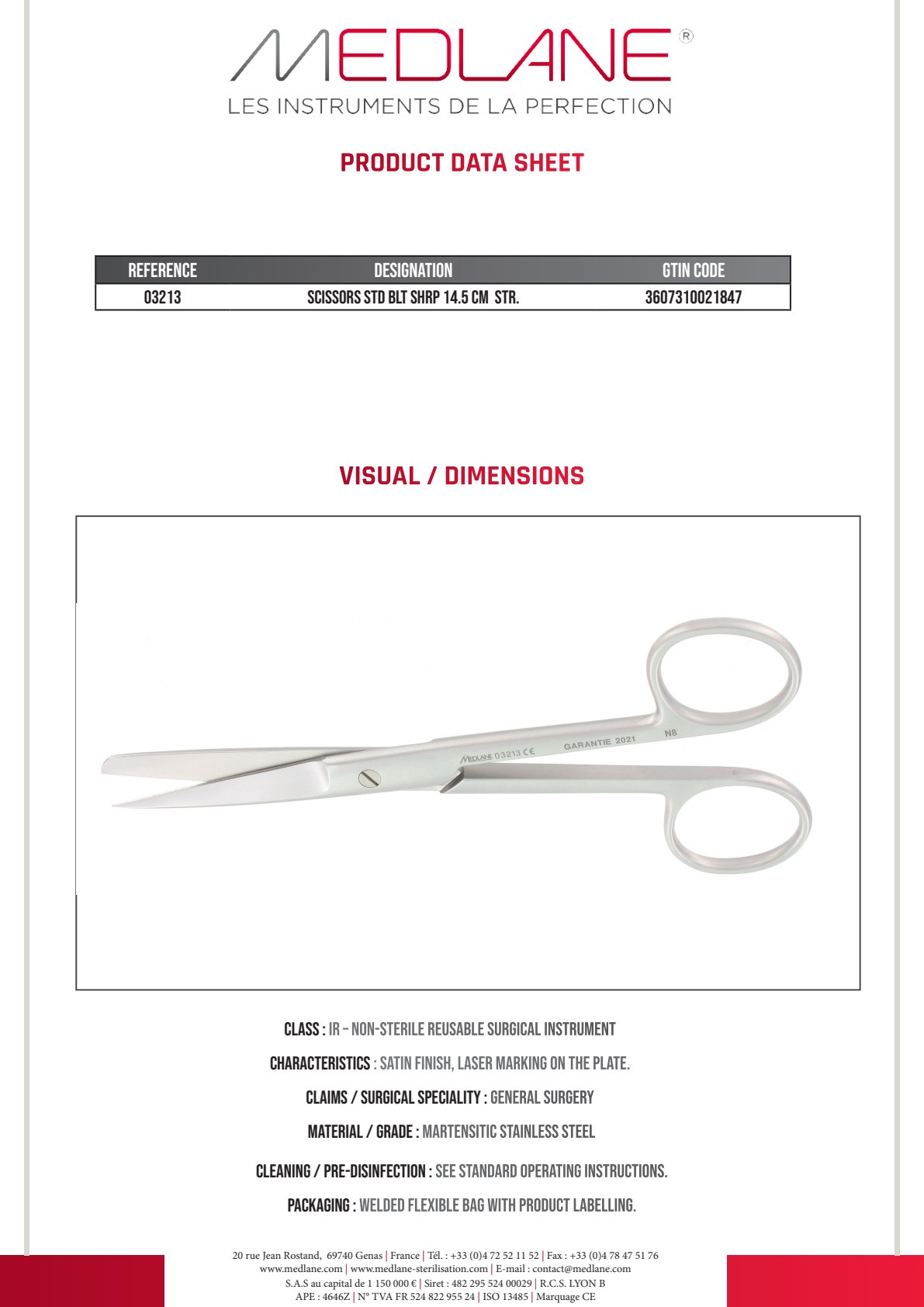 Photo produit MEDLANE : Ciseaux Courants Mousse Pointu 145 mm Droit, référence 03213P