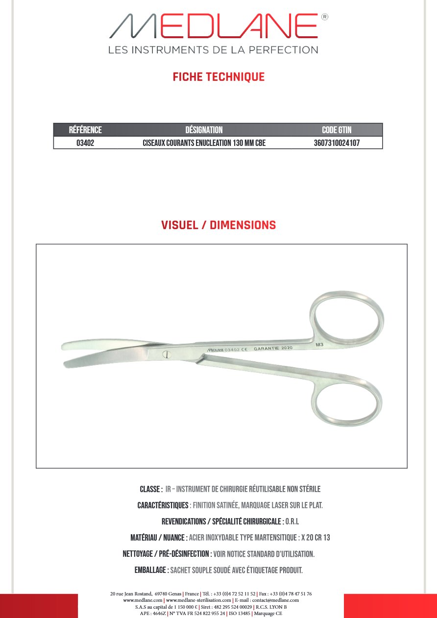 Ciseaux Courants Enucleation 130 mm Courbe — REF 03402P