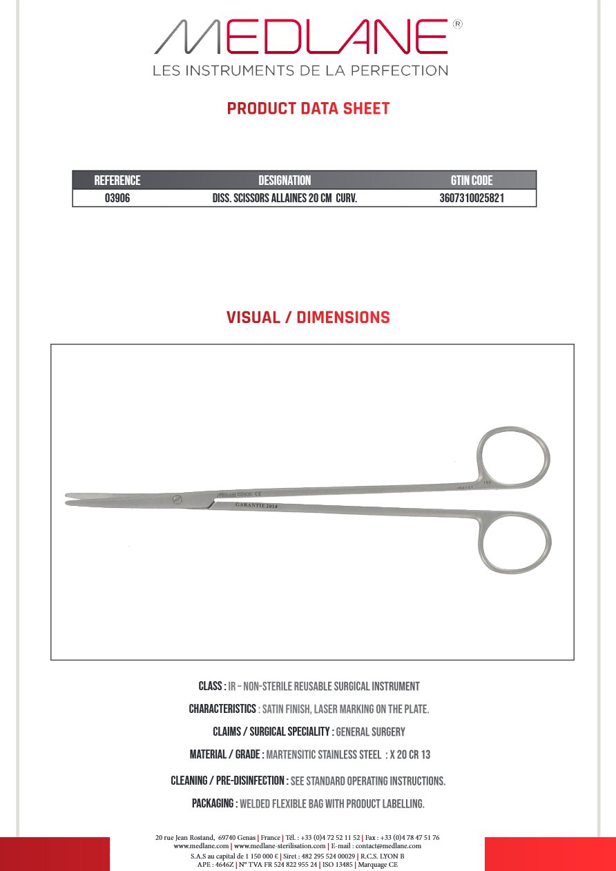 Ciseaux Dissection Allaines 200 mm Courbe — REF 03906P