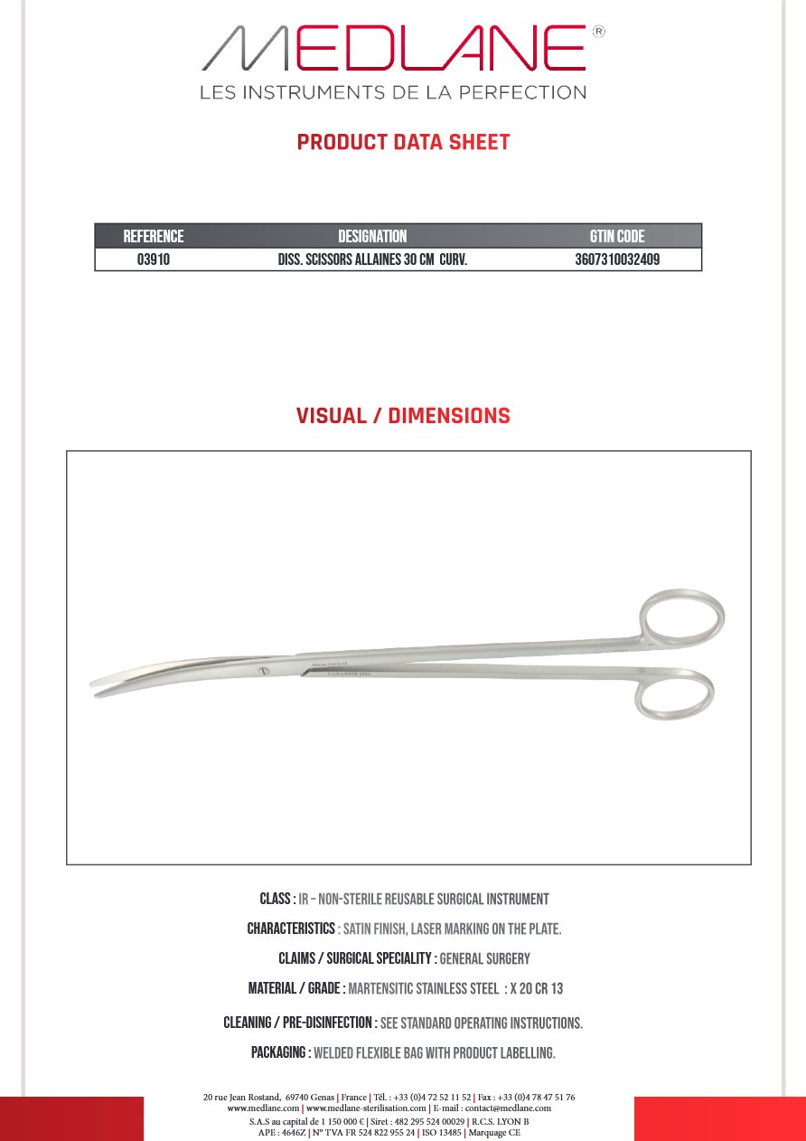 Ciseaux Dissection Allaines 300 mm Courbe — REF 03910P