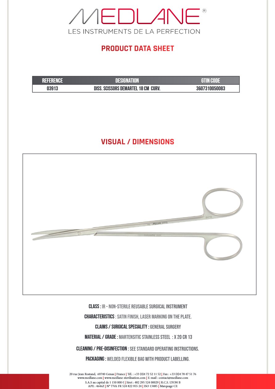 Ciseaux Dissection Demartel 180 mm Courbe — REF 03913P