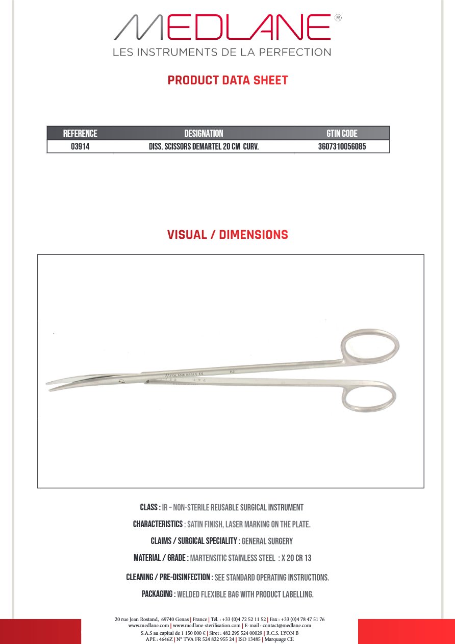 Ciseaux Dissection Demartel 200 mm Courbe — REF 03914P