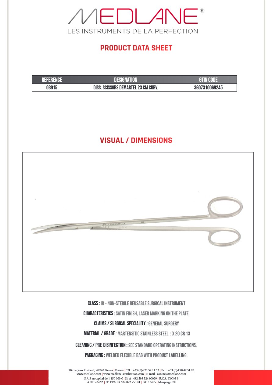 Ciseaux Dissection Demartel 230 mm Courbe — REF 03915P