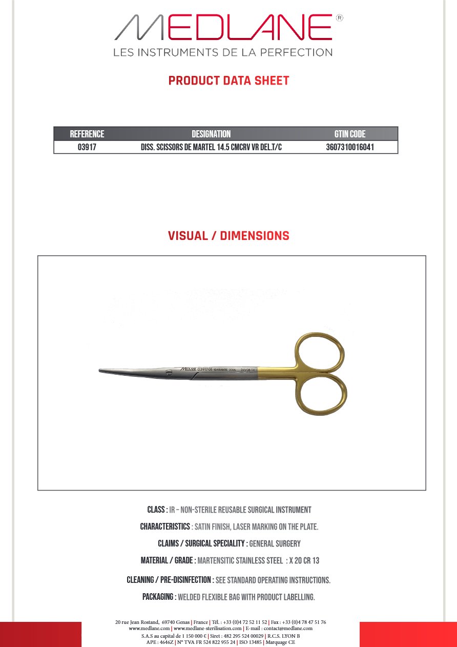 Ciseaux Dissection de Martel 145 mm Courbe T. del Tun — REF 03917