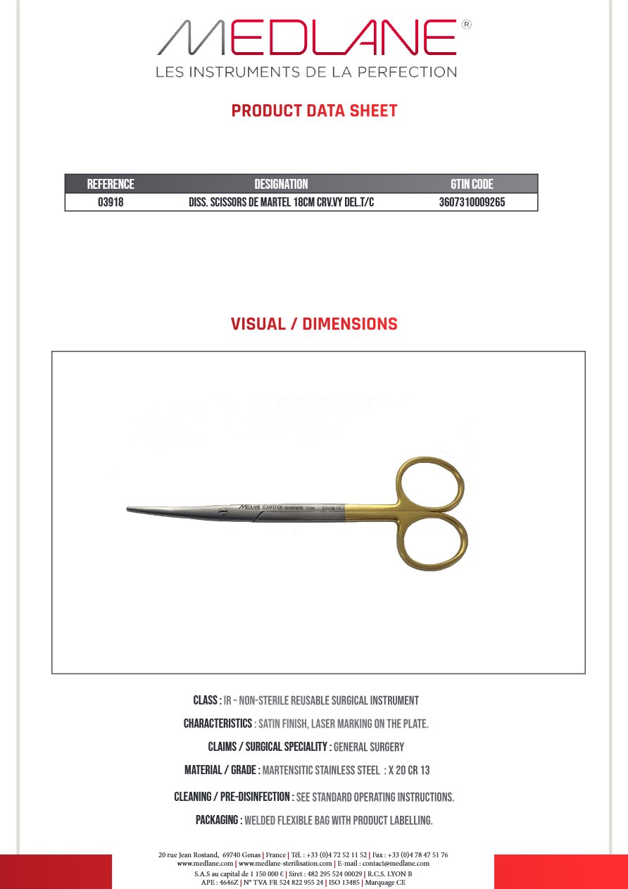 Ciseaux Dissection de Martel 180 mm Courbe T. del Tun — REF 03918