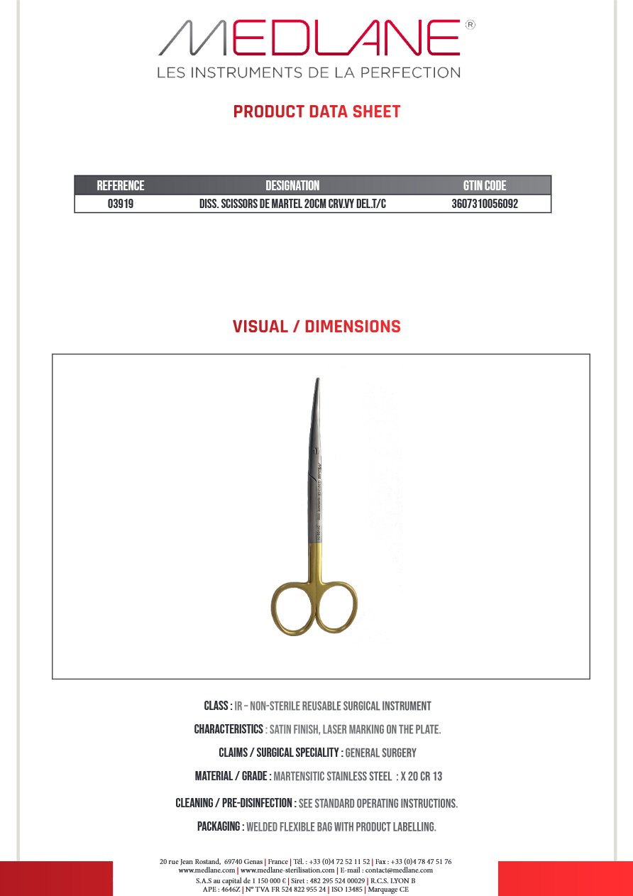 Ciseaux Dissection de Martel 200 mm Courbe T. del Tun — REF 03919