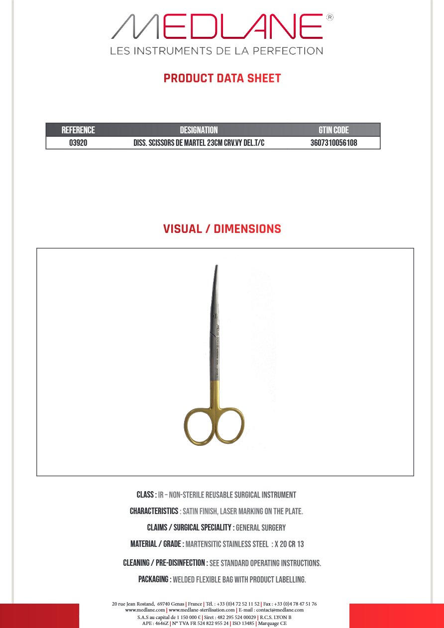 Ciseaux Dissection de Martel 230 mm Courbe T. del Tun — REF 03920