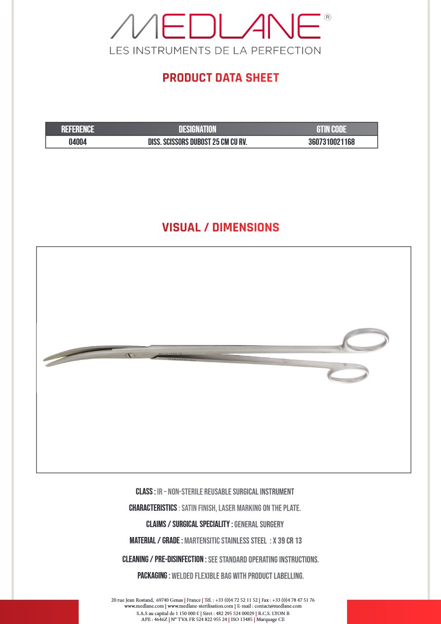 Ciseaux Dissection Dubost 250 mm Courbe — REF 04004P