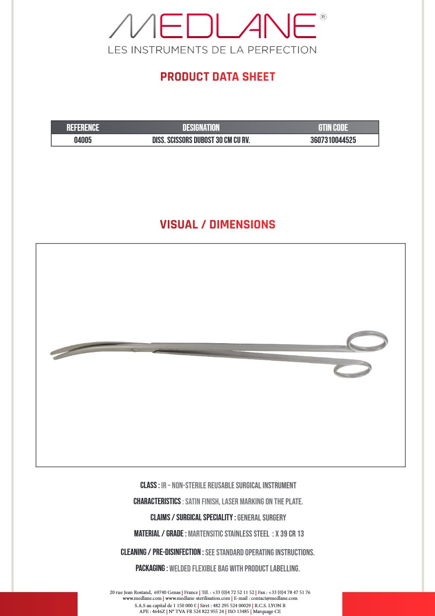 Ciseaux Dissection Dubost 300 mm Courbe — REF 04005P