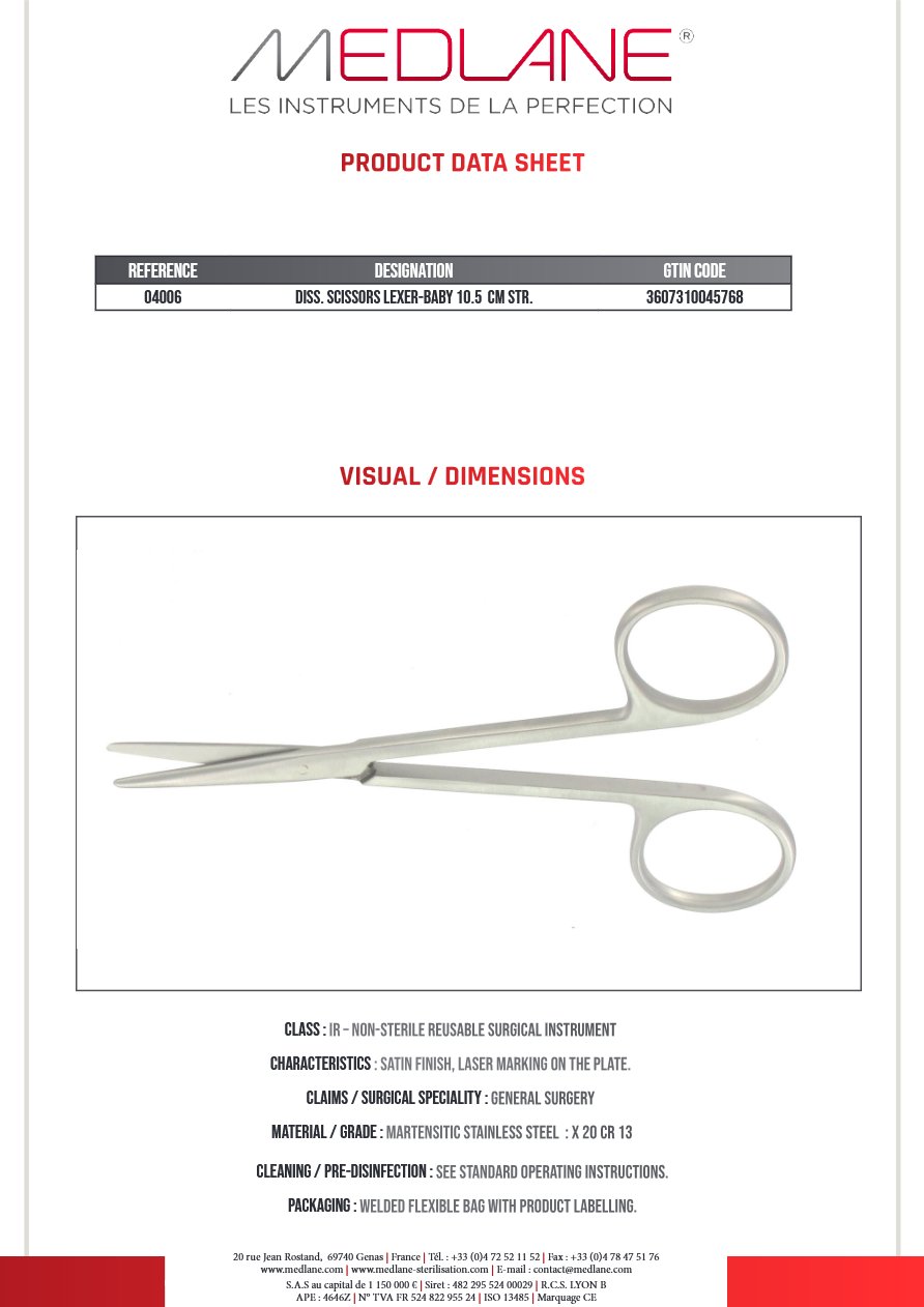 Ciseaux Dissection Lexer-baby 105 mm Droit — REF 04006P
