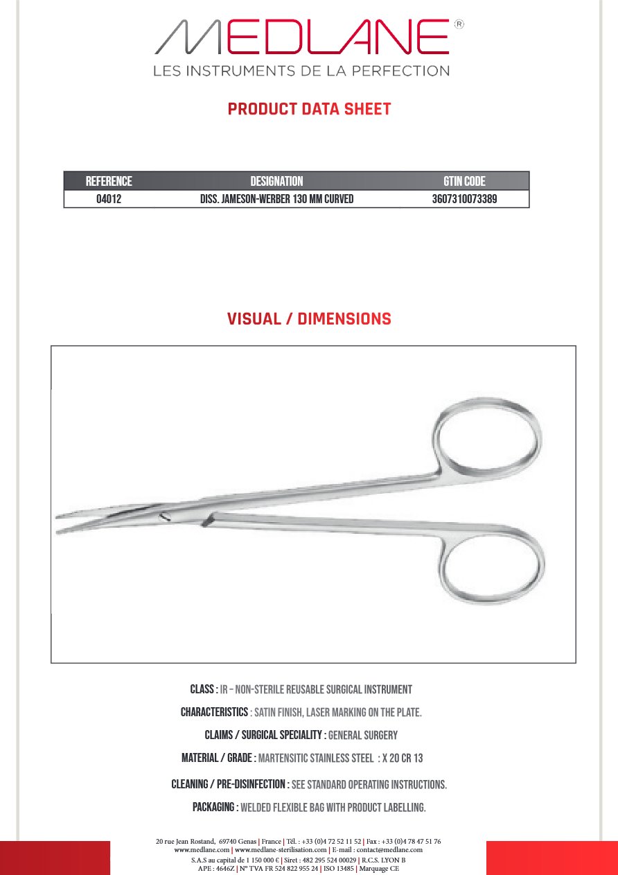 Ciseaux Diss. Jameson-werber 130 Mm Courbe — REF 04012