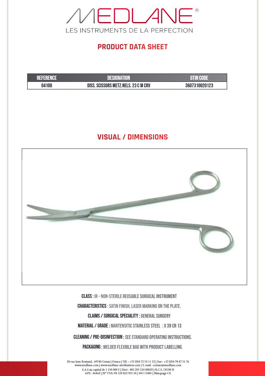 Ciseaux Dissection Metzenbaum nelson 230 mm Courbe — 04108P