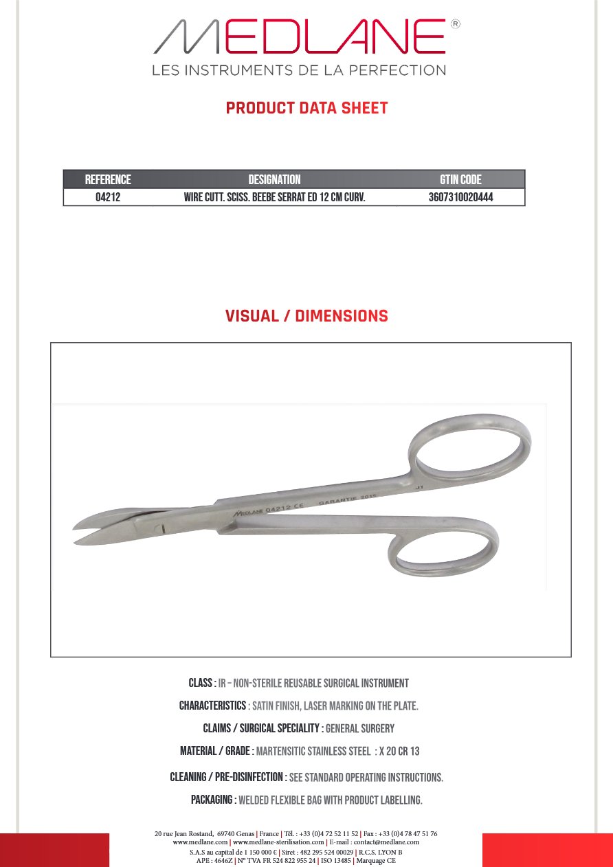 Ciseaux Fils Beebe 120 mm Courbe Crante — REF 04212P