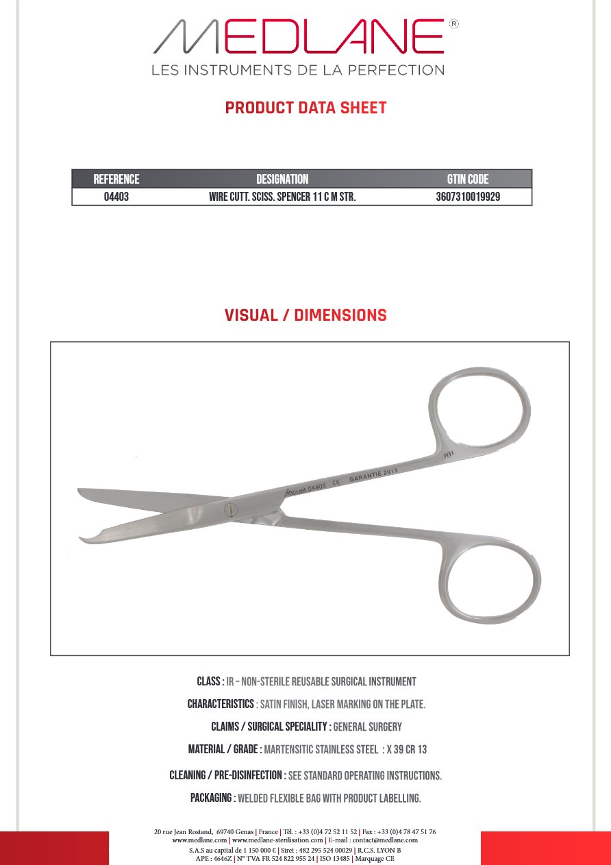 WIRE CUTT. SCISS. SPENCER 11 C M Strabisme — REF 04403P