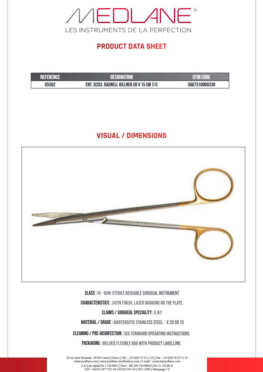Ciseaux O.R.L. Ragnell Killner 150 mm Courbe Tung — REF 05502P