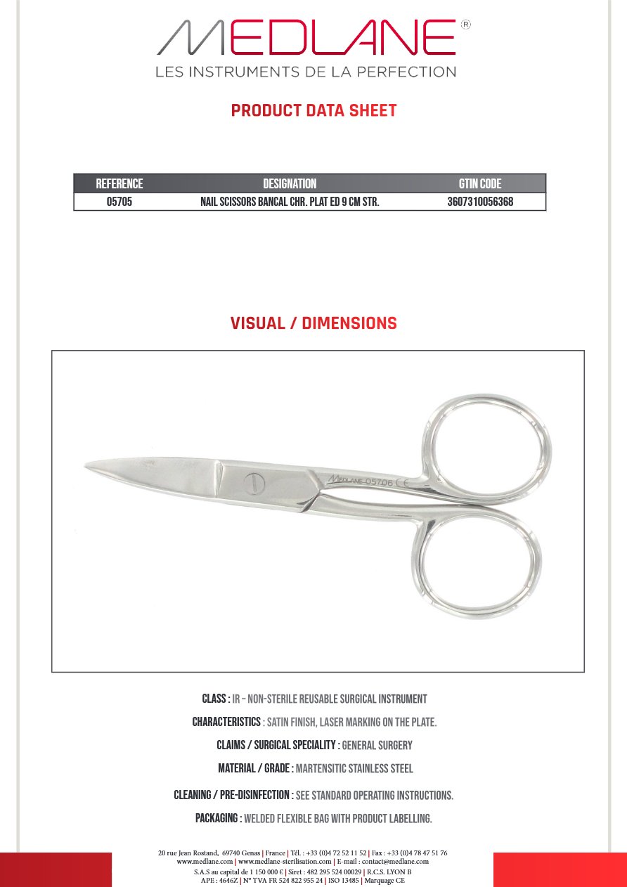 Ciseaux Ongles Bancal Inox 90 mm Droit — REF 05705P