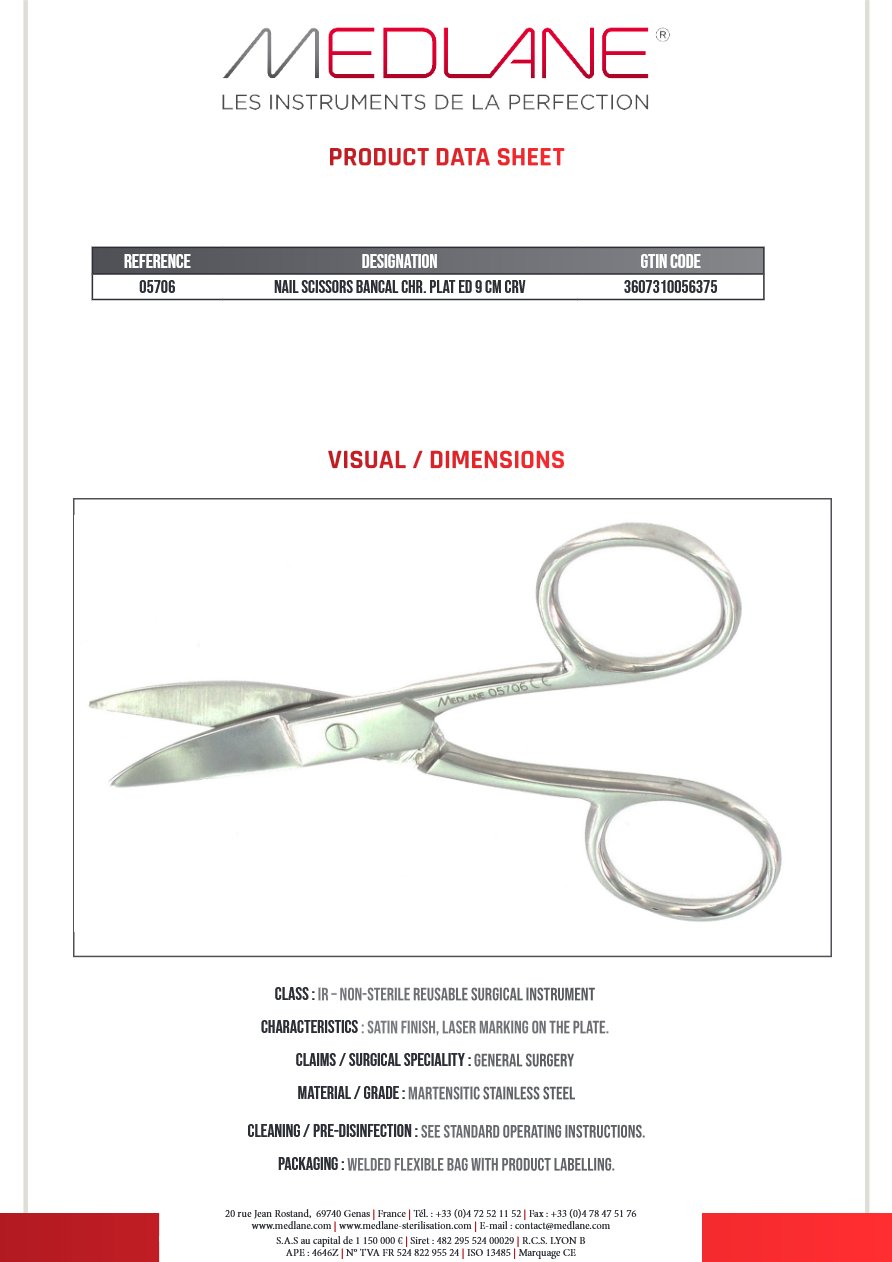 Ciseaux Ongles Bancal Inox 90 mm Courbe — REF 05706P