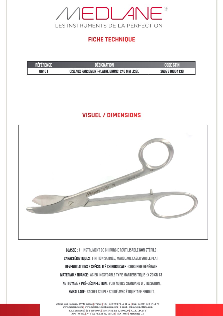Ciseaux Pansement-platre Bruns 240 mm Lisse — REF 06101