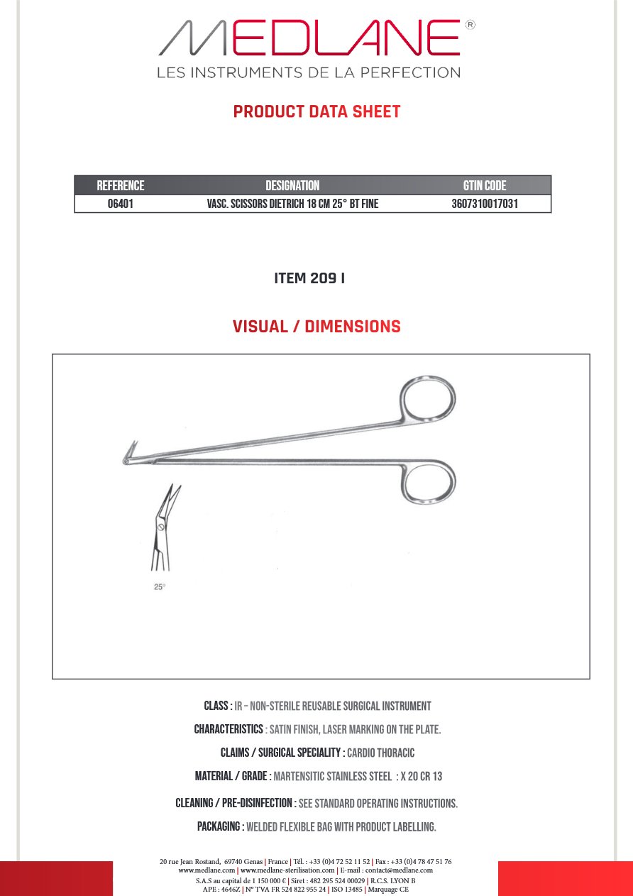 Ciseaux Vasculaire Dietrich 180 mm 25°CDE Fin — REF 06401
