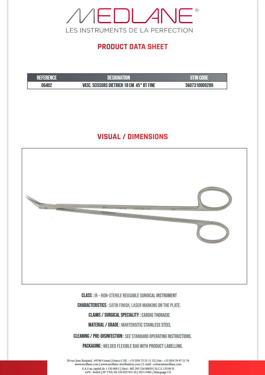 Ciseaux Vasculaire Dietrich 180 mm 45°CDE Fin — REF 06402