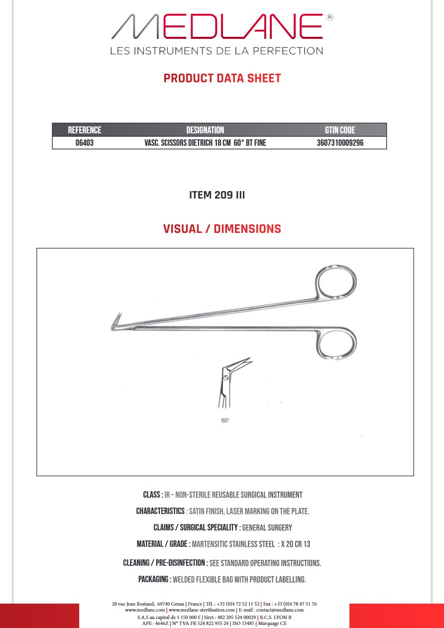 Ciseaux Vasculaire Dietrich 180 mm 60°CDE Fin — REF 06403