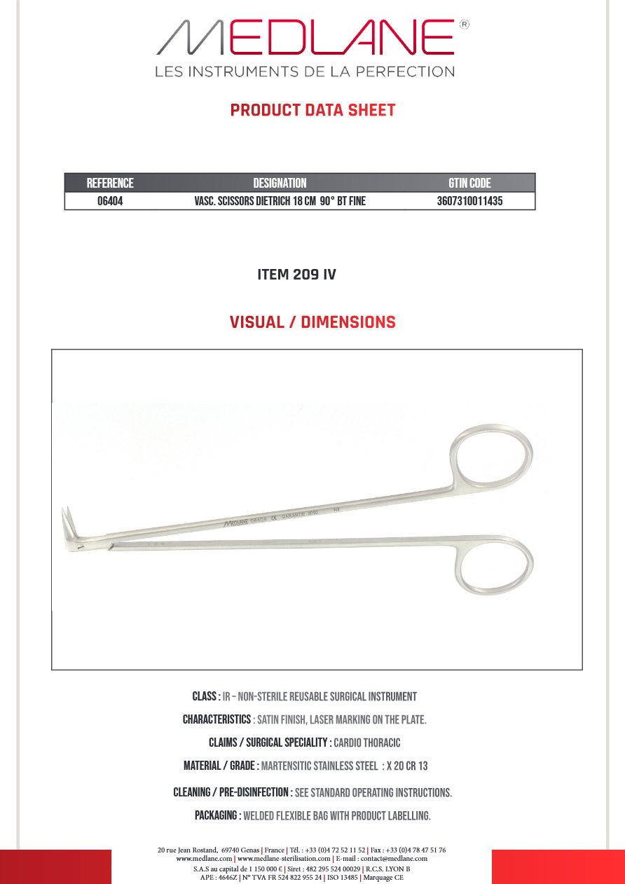 Ciseaux Vasculaire Dietrich 180 mm 90°CDE Fin — REF 06404
