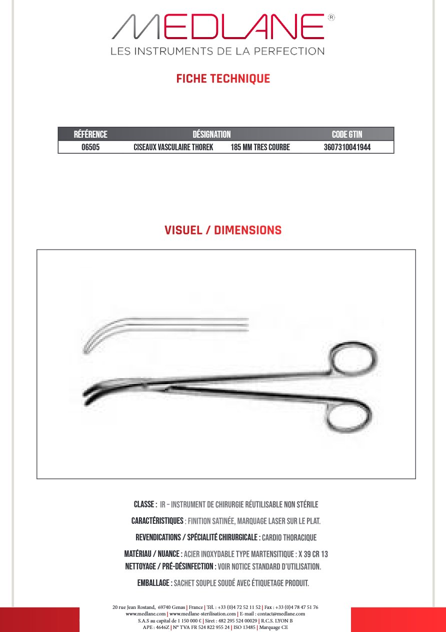 Ciseaux Vasculaire Thorek 185 mm Tres Courbe — REF 06505