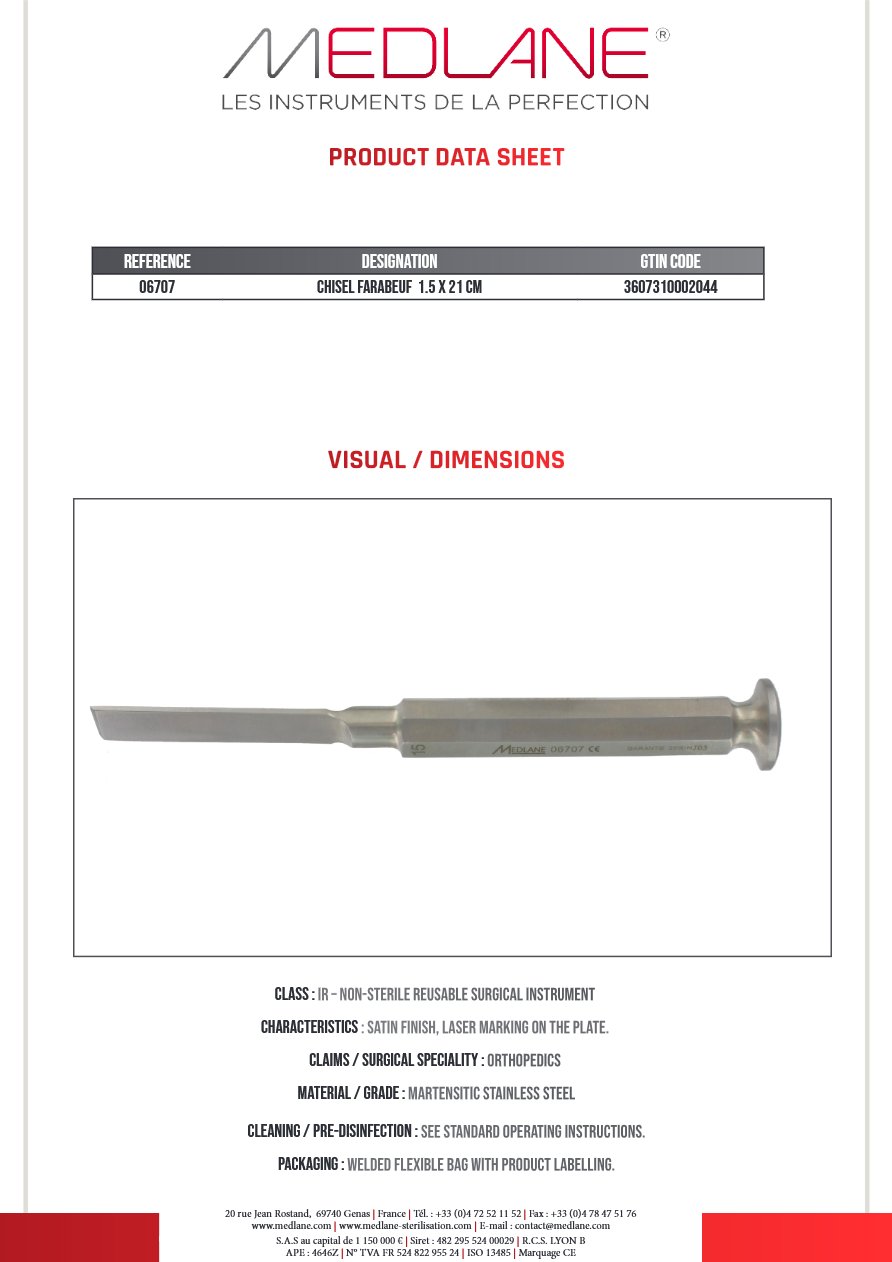Ciseaux Os Burin Farabeuf 15 X 210 mm — REF 06707P