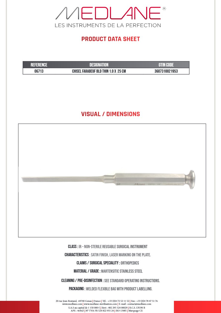 Ciseaux Os Burin Farabeuf Lame Mince 10 X 250 mm — REF 06713P