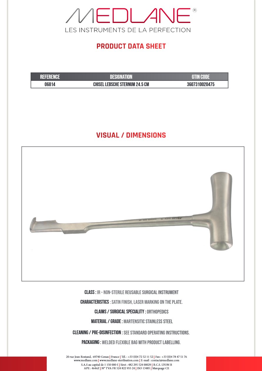 Ciseaux Os Burin Lebsche Sternum 245 mm — REF 06814P