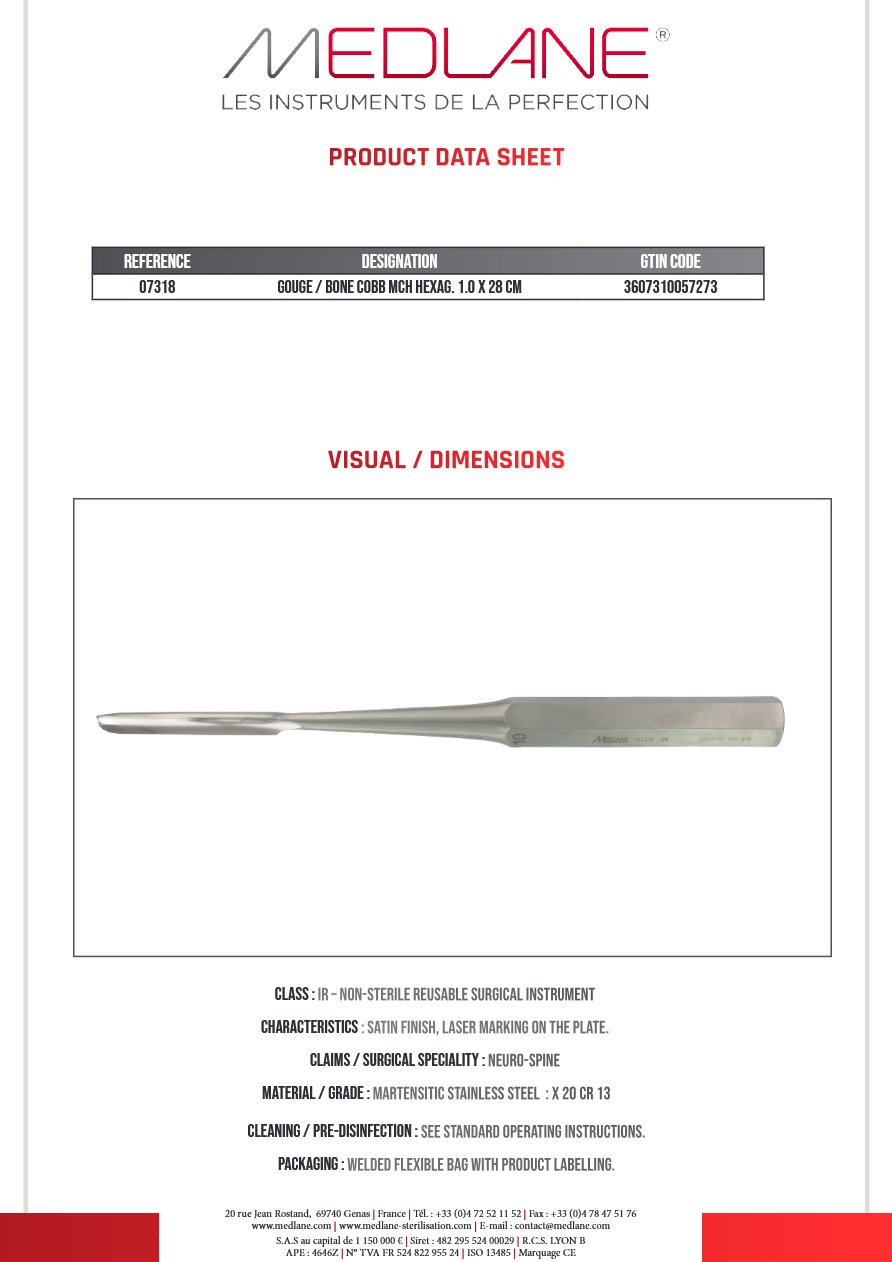 Ciseaux Os Gouge Cobb Manche Hexag 10 X 280 mm — REF 07318P