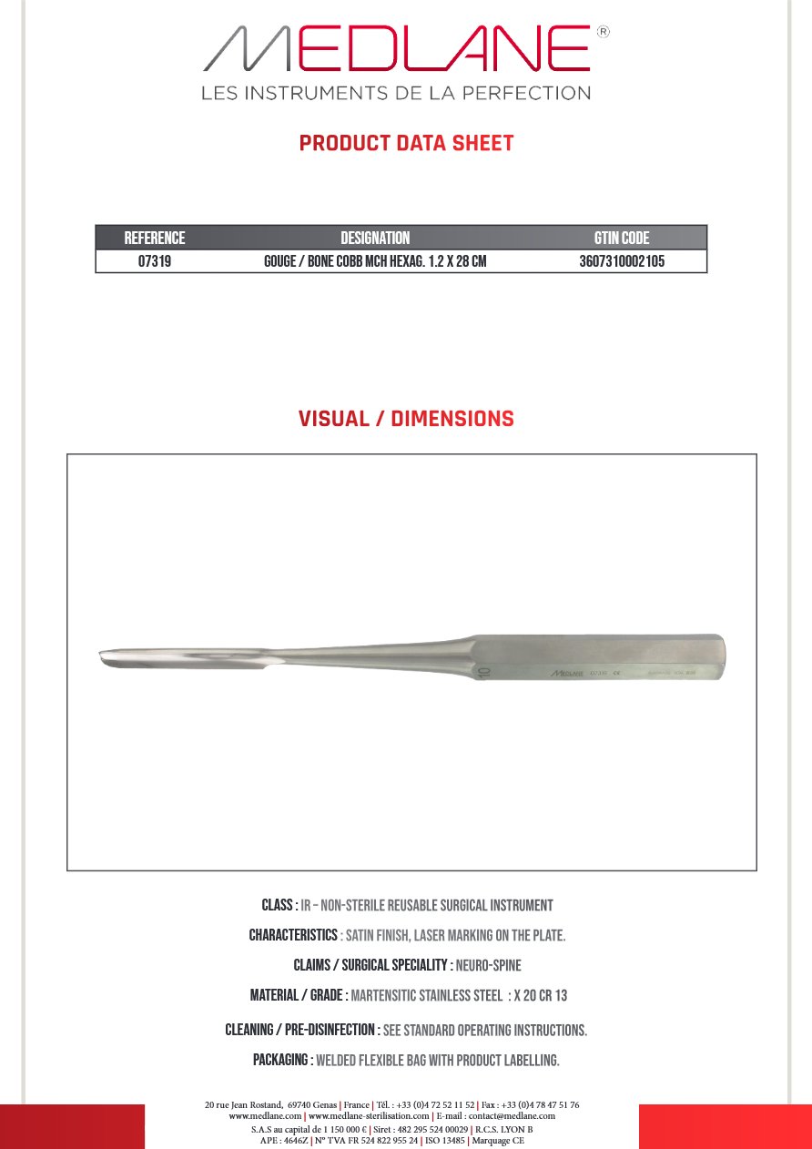 Ciseaux Os Gouge Cobb Manche Hexag 12 X 280 mm — REF 07319P