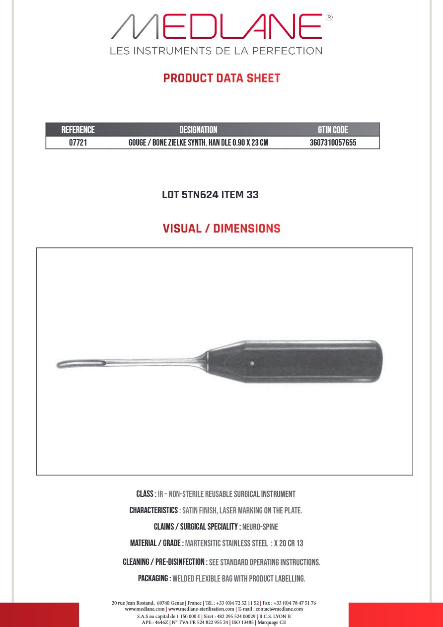 Photo produit MEDLANE : Ciseaux Os Gouge Zielke Mche Synthétique 9.0 X 230 mm, référence 07721