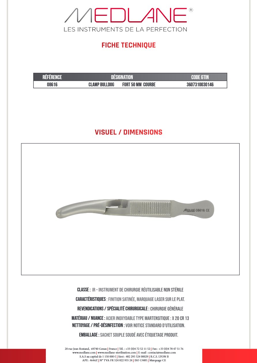 Photo produit MEDLANE : Clamp Bulldog Fort 50 mm Courbe, référence 08616P