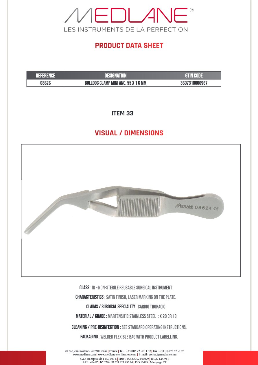 Photo produit MEDLANE : Clamp Bulldog Mini Coudé 55 X 16 mm, référence 08626P