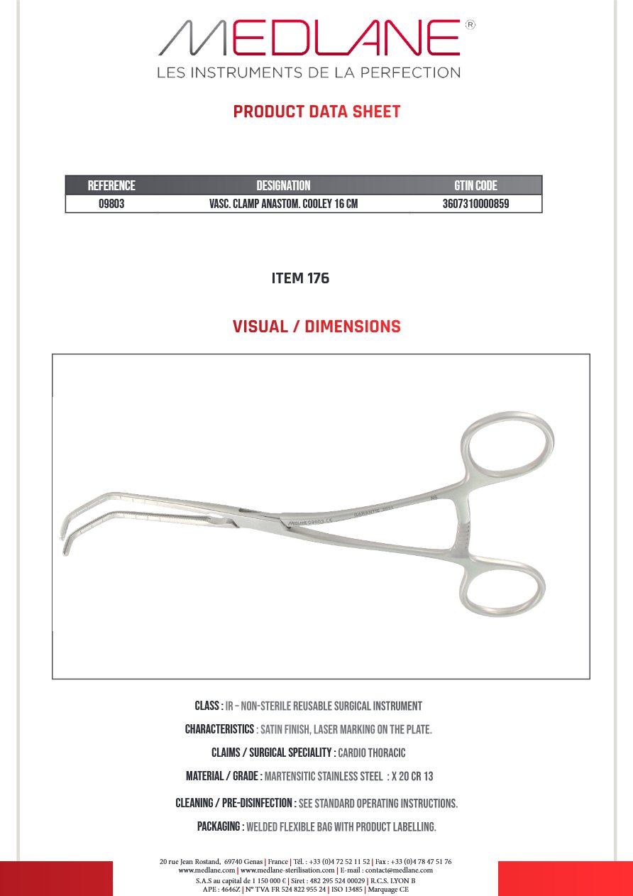Clamp Vasculaire Anastomose Cooley 160 mm — REF 09803P