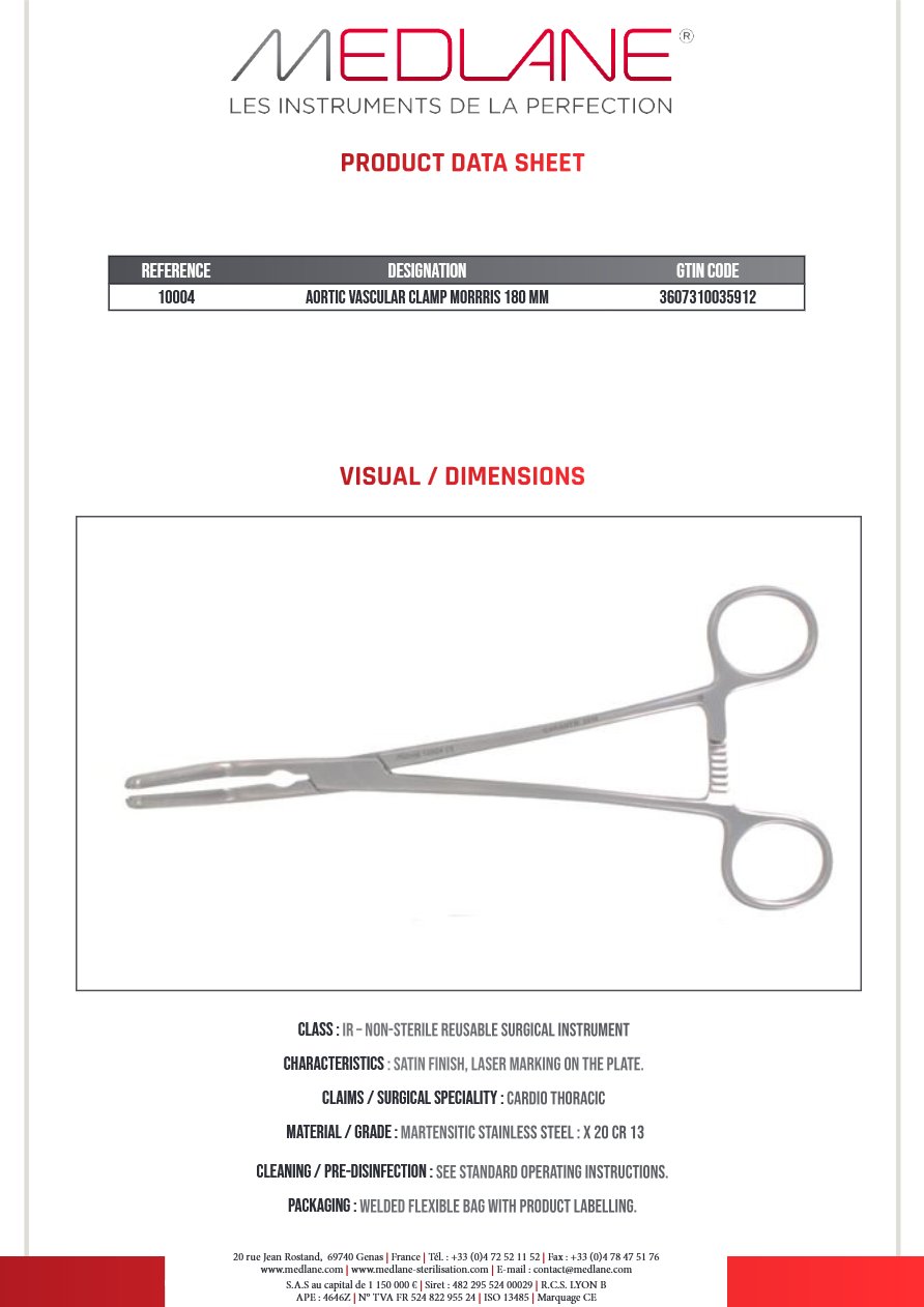 Clamp Vasculaire Aortique Morrris 180 mm — REF 10004P
