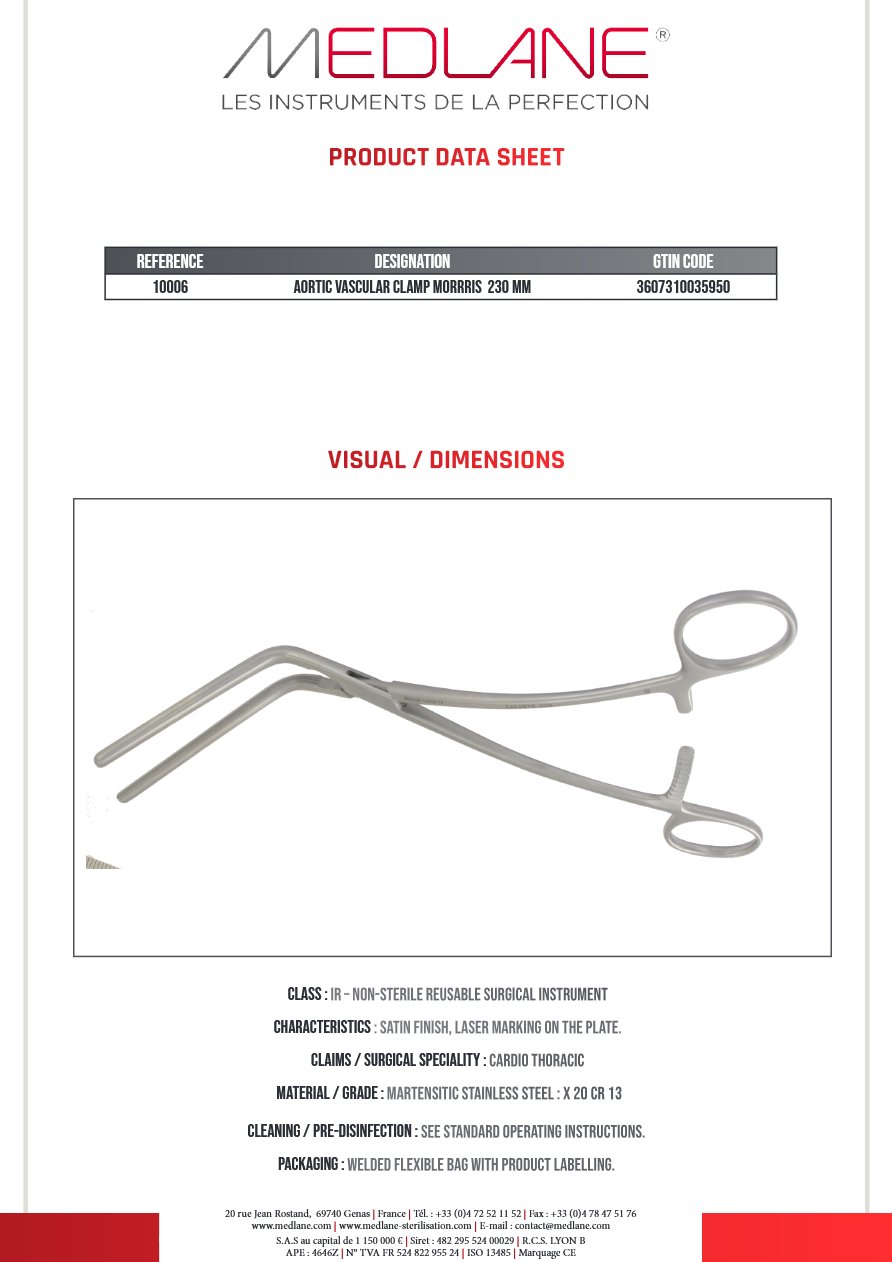 Clamp Vasculaire Aortique Morrris 230 mm — REF 10006P
