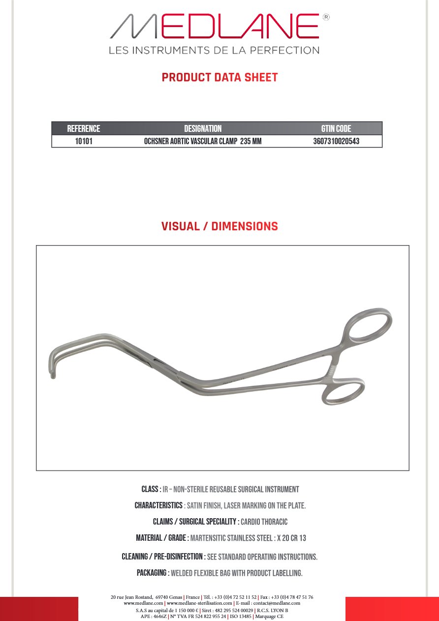 Clamp Vasculaire Aortique Ochsner 235 mm — REF 10101P